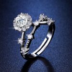 Silver Plated Crystal Studded Contemporary Anti Tarnish Adjustable Solitaire Finger Ring - VAIRAVI