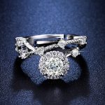 Silver Plated Crystal Studded Contemporary Anti Tarnish Adjustable Solitaire Finger Ring - VAIRAVI