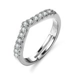 Silver Plated American Diamond Studded V Shape Contemporary Anti Tarnish Adjustable Finger Ring - VAIRAVI