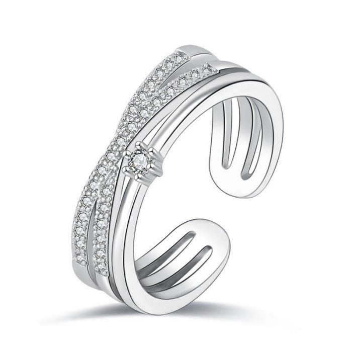 Silver Plated American Diamond Studded Contemporary Korean Finger Ring - Image 6