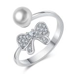 Silver Plated American Diamond Studded Butterfly Shape Contemporary Korean Finger Ring - Image 4