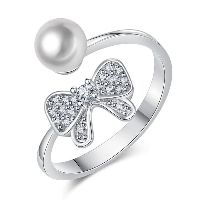Silver Plated American Diamond Studded Butterfly Shape Contemporary Korean Finger Ring - Image 4