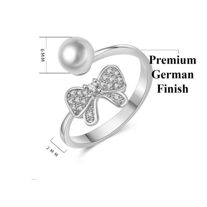 Silver Plated American Diamond Studded Butterfly Shape Contemporary Korean Finger Ring - Image 5