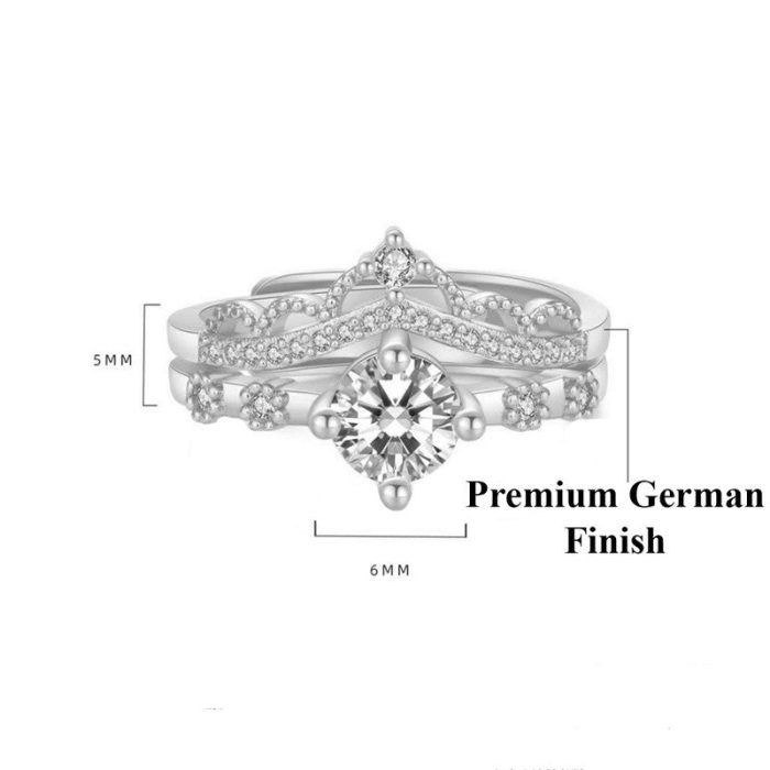 Silver Plated American Diamond Studded Crown Shape Contemporary Korean Finger Ring - Image 5