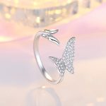 Silver Plated American Diamond Studded Butterfly Shape Contemporary Korean Finger Ring - Image 2