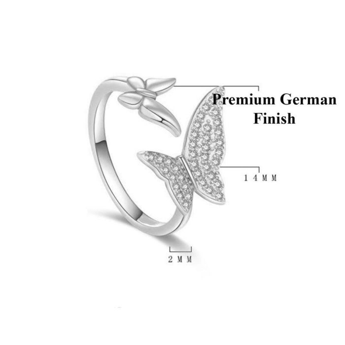 Silver Plated American Diamond Studded Butterfly Shape Contemporary Korean Finger Ring - Image 5