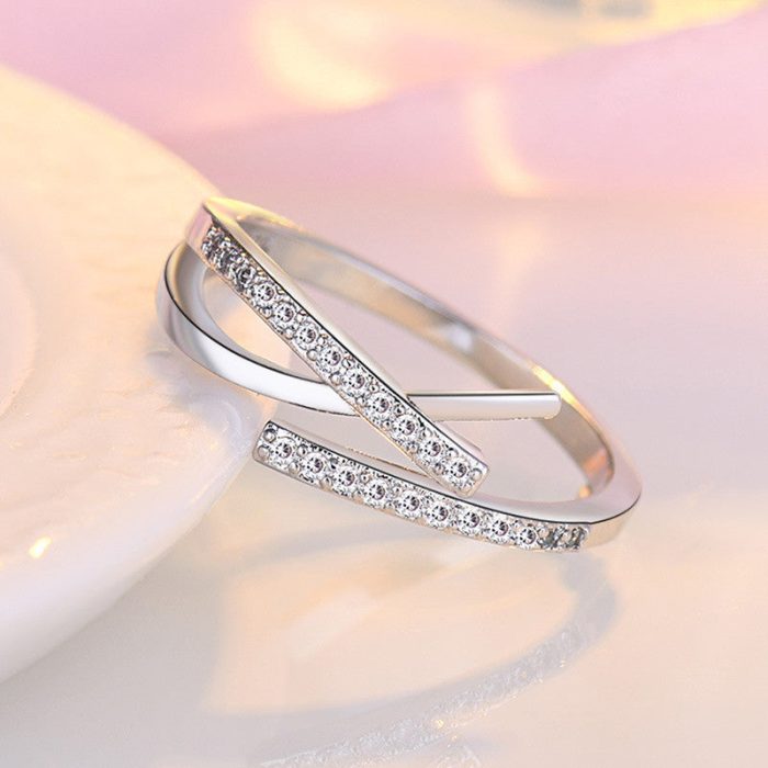 Silver Plated American Diamond Studded Contemporary Korean Finger Ring - Image 2