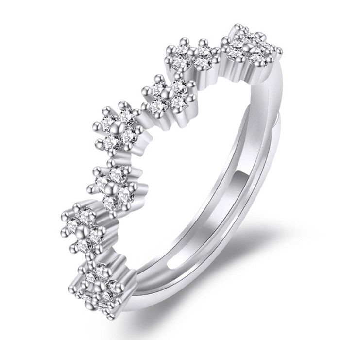 Silver Plated American Diamond Studded Contemporary Korean Finger Ring - Image 2