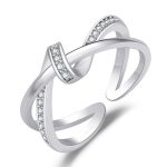 Silver Plated American Diamond Studded Contemporary Korean Finger Ring - Image 2