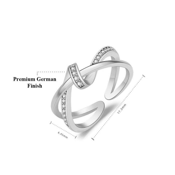 Silver Plated American Diamond Studded Contemporary Korean Finger Ring - Image 4