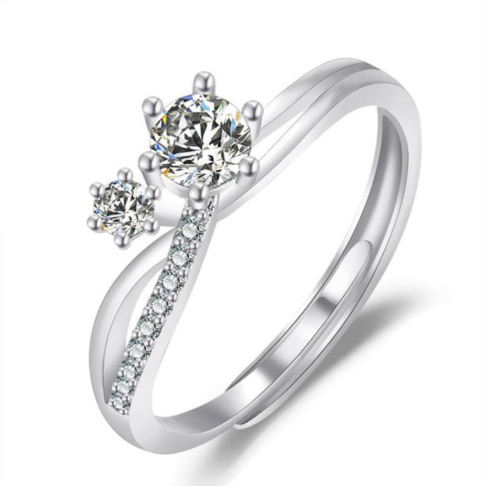 Silver Plated American Diamond Studded Contemporary Korean Finger Ring - Image 2