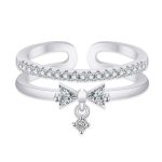 Silver Plated American Diamond Studded Contemporary Korean Finger Ring - Image 2