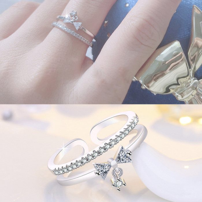 Silver Plated American Diamond Studded Contemporary Korean Finger Ring - Image 3