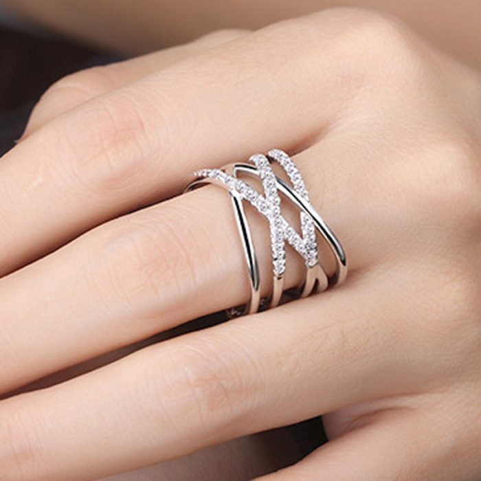 Silver Plated American Diamond Studded Contemporary Korean Finger Ring - Image 4