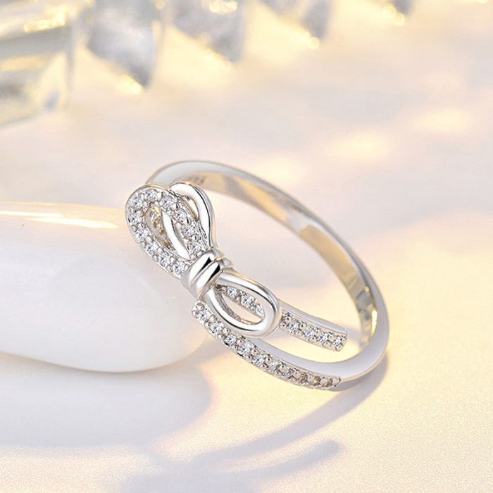 Silver Plated American Diamond Studded Contemporary Korean Finger Ring - Image 2