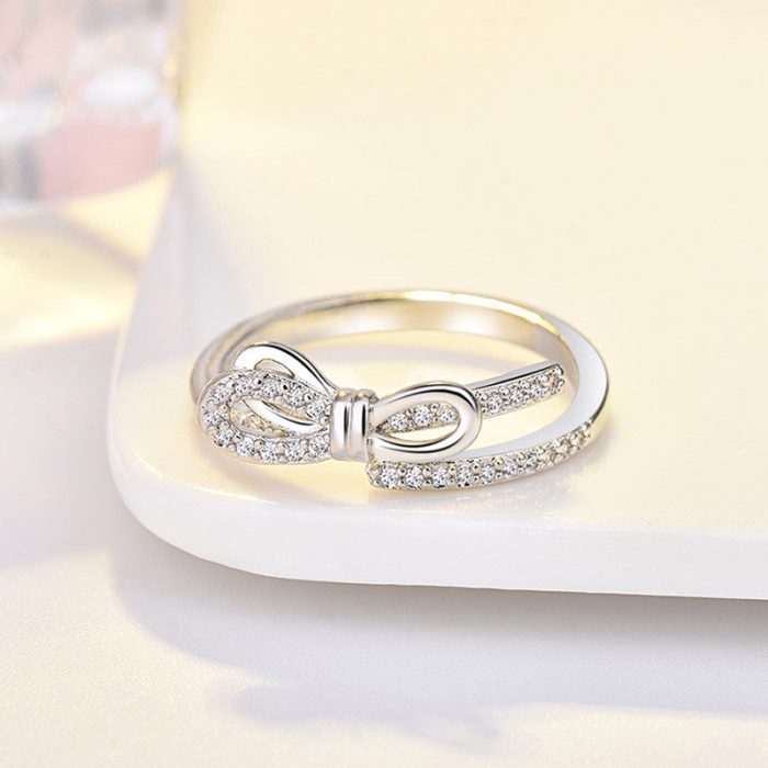 Silver Plated American Diamond Studded Contemporary Korean Finger Ring - Image 4