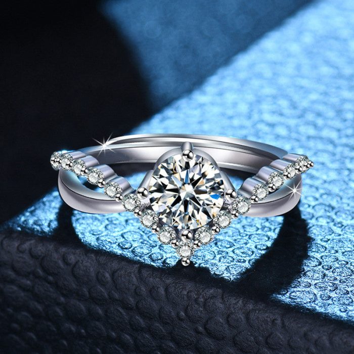 Silver Plated American Diamond Studded Contemporary Korean Finger Ring - Image 2