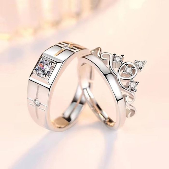 Silver Plated American Diamonds Studded Classic Adjustable Couple Rings - Image 2