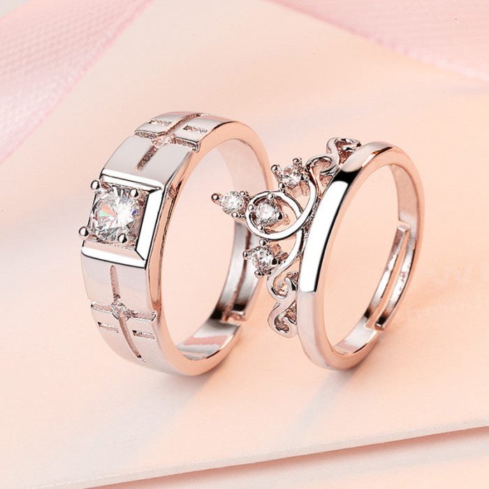 Silver Plated American Diamonds Studded Classic Adjustable Couple Rings - Image 4