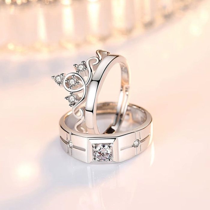 Silver Plated American Diamonds Studded Classic Adjustable Couple Rings - Image 6