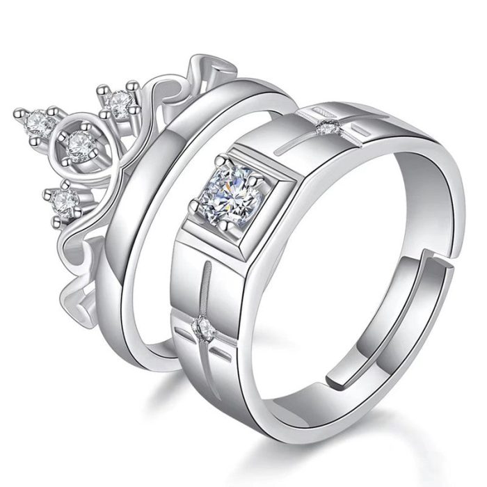 Silver Plated American Diamonds Studded Classic Adjustable Couple Rings - Image 8