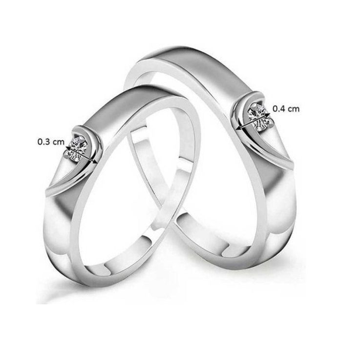 Silver Plated American Diamonds Studded Adjustable Heart Themed Couple Rings - Image 7