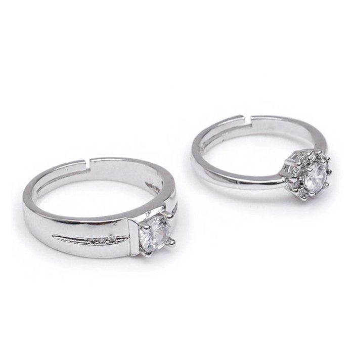 Silver Plated American Diamonds Studded Classic Adjustable Couple Rings - Image 7