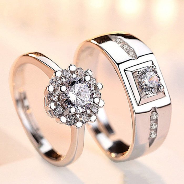 Silver Plated American Diamonds Studded Classic Adjustable Couple Rings - Image 8