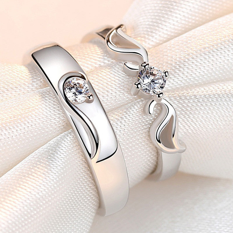 Silver Plated American Diamonds Studded Classic Adjustable Couple Rings - Image 1