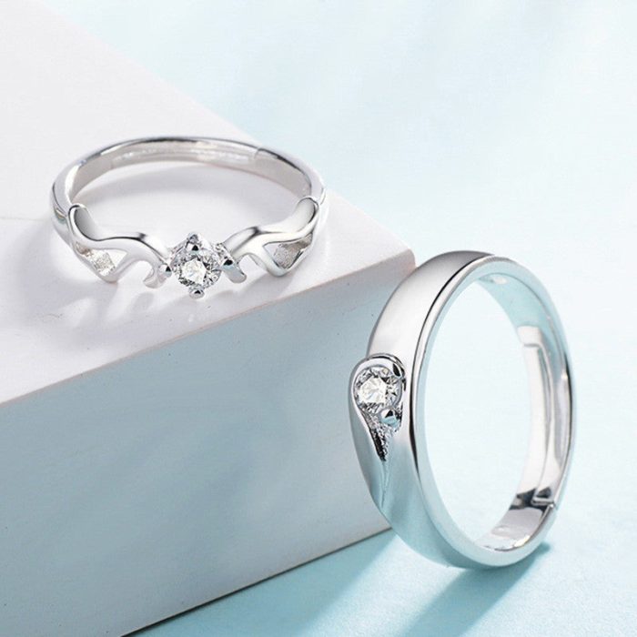 Silver Plated American Diamonds Studded Classic Adjustable Couple Rings - Image 3