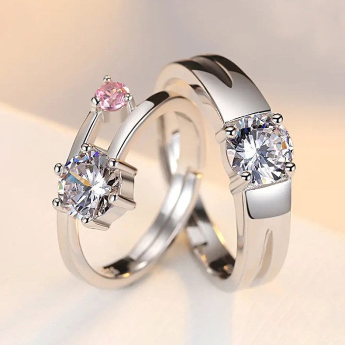 Silver Plated American Diamonds Studded Classic Adjustable Couple Rings - Image 2