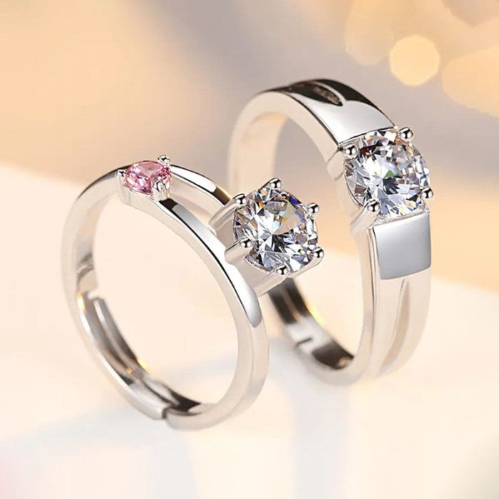 Silver Plated American Diamonds Studded Classic Adjustable Couple Rings - Image 3