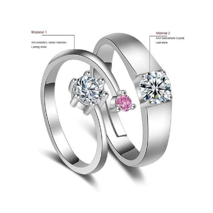 Silver Plated American Diamonds Studded Classic Adjustable Couple Rings - Image 5