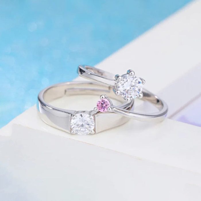 Silver Plated American Diamonds Studded Classic Adjustable Couple Rings - Image 6