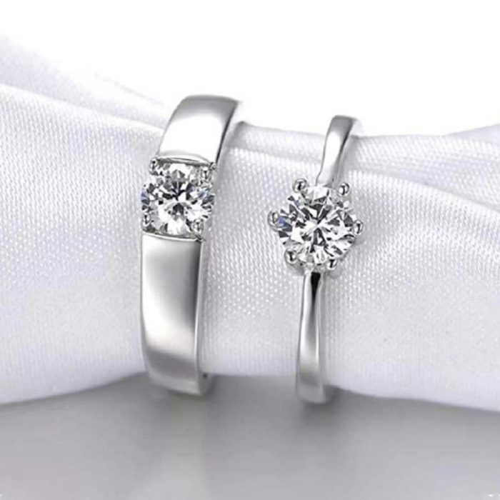 Silver Plated American Diamonds Studded Classic Adjustable Couple Rings - Image 2