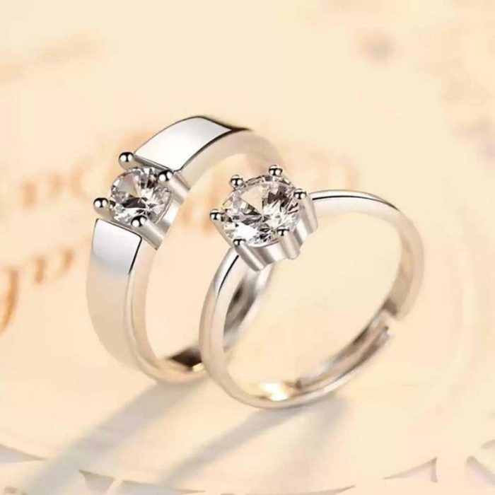 Silver Plated American Diamonds Studded Classic Adjustable Couple Rings - Image 4