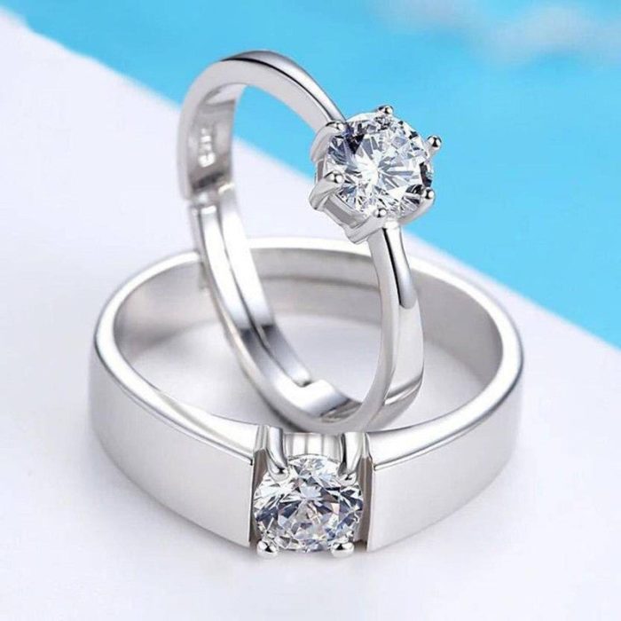 Silver Plated American Diamonds Studded Classic Adjustable Couple Rings - Image 7