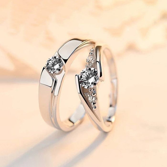 Silver Plated American Diamonds Studded Classic Adjustable Couple Rings - Image 5