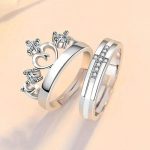 Silver Plated American Diamonds Studded Adjustable Heart Themed Couple Rings - Image 4