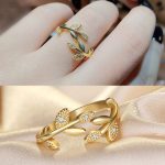 Gold Plated American Diamond Studded Leaf Inspired Contemporary Korean Finger Ring - Image 5