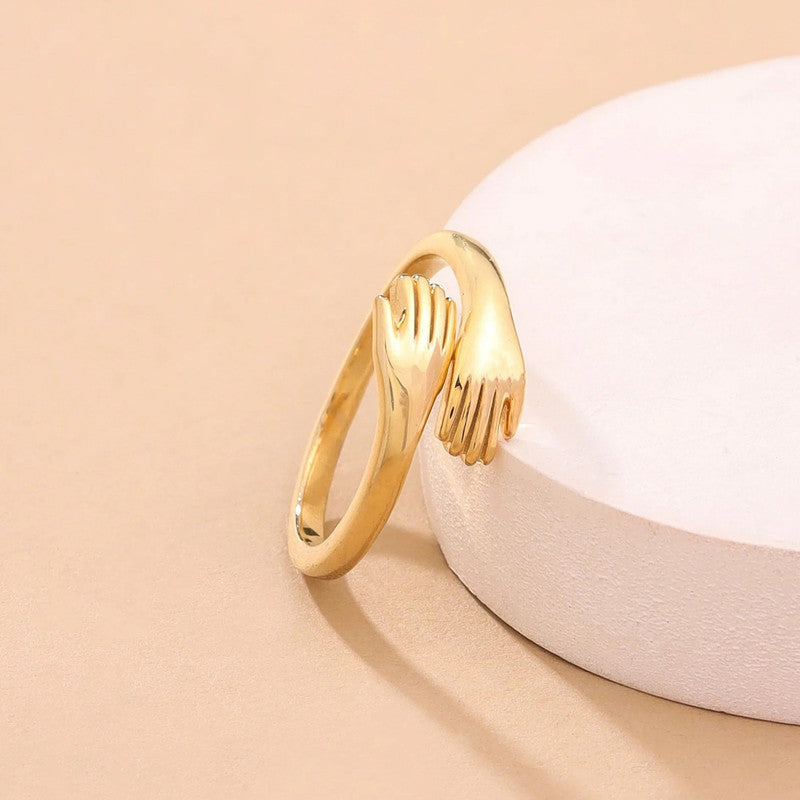 Gold-Plated Hug Shaped Adjustable Hug Day Finger Ring - Image 1