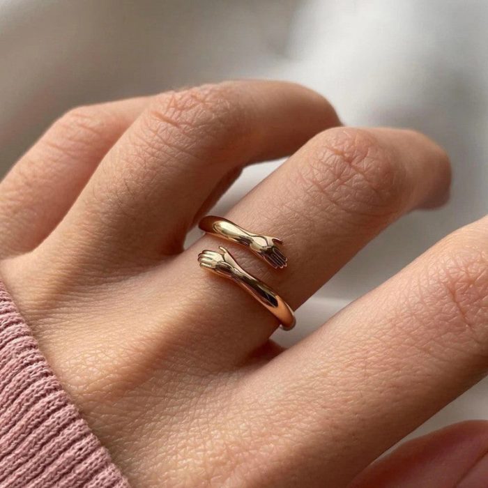 Gold-Plated Hug Shaped Adjustable Hug Day Finger Ring - Image 7