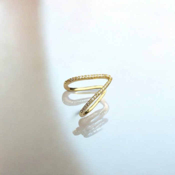 Gold-Plated Anti Tarnish V Shaped CZ Studded Adjustable Finger Ring - Image 6